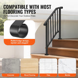 VEVOR Handrails for Outdoor Steps, 2-3 Step Stair Hand Rail Kit, Transitional Carbon Steel Railings with Installation Kit, Stair Rails for Seniors, Concrete Steps & Porch & Deck, Black Retro Arch