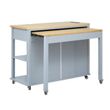 47 inch Kitchen Island with Extendable Dining Table, Rubber Wood Veneer Kitchen Table with Internal Storage Rack, Power Outlet, Kitchen island with Storage 2 Drawers 2 Cabinet
