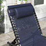 2-Pack Dark Blue Reclining Beach Chairs, 4-Position Folding Chaise Lounge for Patio