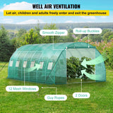 VEVOR Walk-in Tunnel Greenhouse, 20 x 10 x 7 ft Portable Plant Hot House with Galvanized Steel Hoops, 3 Top Beams, Diagonal Poles, 2 Zippered Doors & 12 Roll-up Windows, Green
