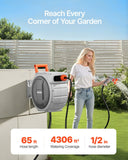VEVOR Retractable Garden Hose Reel, 1/2 Inch x 65 ft Wall Mounted Hose Reel, Heavy Duty Garden Hose Reel with 9 Patterns Nozzle, Any Length Lock, Upgraded Slow Return System and 180°Swivel Bracket