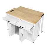 47 inch Kitchen Island with Extendable Dining Table, Rubber Wood Veneer Kitchen Table with Internal Storage Rack, Power Outlet, Kitchen island with Storage 2 Drawers 2 Cabinet