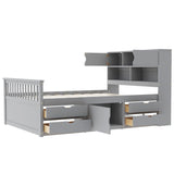 Full Size Captain Platform Bed Frame with Storage Bookcases and Shelves,Four Drawers,Gray