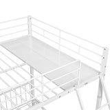 Full Over Twin & Twin Bunk Bed, Metal Triple Bunk Bed with Drawers and Guardrails