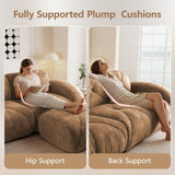 L-Shaped Boneless Sofa,Soft Velvet Fabric,Tufted Design,32D High Density Sponge,No Assembly Required,Ergonomic Design Bottom, Anti-Slip Design,Movable Ottoman for Bedrooms,Camel