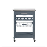 Mobile Rolling Kitchen Island Trolley Serving Cart with Underneath Drawer & Slide-Out Wire Storage Basket