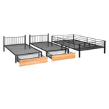 Full Over Twin & Twin Bunk Bed, Metal Triple Bunk Bed with Drawers and Guardrails