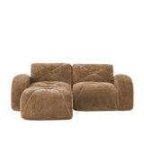 L-Shaped Boneless Sofa,Soft Velvet Fabric,Tufted Design,32D High Density Sponge,No Assembly Required,Ergonomic Design Bottom, Anti-Slip Design,Movable Ottoman for Bedrooms,Camel