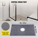VEVOR Shower Curb Kit, 38\"x60\" Watertight Shower Curb Overlay with 4\" ABS Central Bonding Flange, 4\" Stainless Steel Grate, 2 Cuttable Shower Curb and Trowel, Shower Pan Slope Sticks Fit for Bathr