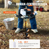 VEVOR Post Hole Digger Gas Powered, 52CC 1450W Earth Auger, Gas Auger with 8' Auger Drill Action Design Bits & 1 Extension Rod, Post Fence Hole Digger for Farmland Garden Plant, Orange+Black