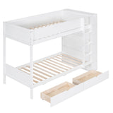 Twin over Twin Bunk Bed With 2 Drawers and Multi-layer Cabinet, White