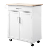 Space-Saving Kitchen Island Trolley with Storage Drawer, Towel Rack & Smooth Rolling Design in Classic White