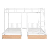 Full Over Twin & Twin Bunk Bed, Metal Triple Bunk Bed with Drawers and Guardrails