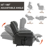 Power Lift Recliner Chair Heat Massage Dual Motor Infinite Position Up to 350 LBS, Faux Leather, Heavy Duty Motion Mechanism with USB Ports, Grey