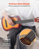 VEVOR Classical Guitar, 30 Inch, Wood Classical Guitar Starter Kit for Beginners, with Nylon Strings, Gig Bag, Strap, Tuner, Extra Strings, Pick, Capo, Basswood, for Kids Girls Boys Students, Sunburst