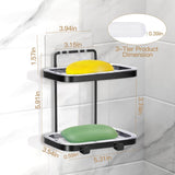 Soap Dish Soap Bar Holder Square Soap Rack Wall Mounted S Bar Shower Bathroom Self with 2 Hooks