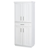 Modern Kitchen Pantry Cabinet Storage with with 4 Doors, Drawer and 3 Adjustable Shelves for Dining Room, White|