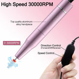 30000RPM USB Nail Drill Machine for Acrylic Nail Gel Polish Milling Smoothing Calluses Manicure Machine Nail Art Salon Equipment (Pink)