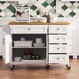 52" Kitchen Island with Drop Leaf, Embossed Texture Kitchen Island on Wheels with Spice Rack, Towel Rack, 2 Doors and 5 Drawers, Kitchen Storage Cart with Adjustable Shelf for Kitchen