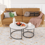 Nesting Coffee Table Set of 2, 27.6inch Round Coffee Table Industrial Wood Finish with Sturdy Metal Frame, End Table Side Tables for Living Room Bedroom Balcony Yard