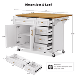 52" Kitchen Island with Drop Leaf, Embossed Texture Kitchen Island on Wheels with Spice Rack, Towel Rack, 2 Doors and 5 Drawers, Kitchen Storage Cart with Adjustable Shelf for Kitchen