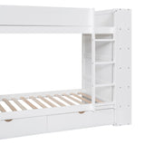 Twin over Twin Bunk Bed With 2 Drawers and Multi-layer Cabinet, White