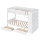 Twin over Twin Bunk Bed With 2 Drawers and Multi-layer Cabinet, White