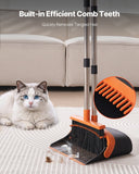 VEVOR Broom and Dustpan Set, Heavy Duty Dustpan and Broom Combo with Self-Cleaning Teeth, Metal Upright Standing Dust Pan with Long Handle, Ideal for Home, Restaurant, Office, Dorm, Black+Orange