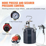 VEVOR Spray Paint Pressure Pot Tank, 10L/2.5gal Air Paint Pressure Pot, 1.5mm+4mm Two Nozzles Two Spray Paint Guns, 60PSI Max, for Industry Home Decor Architecture Construction Automotive Painting