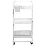 3 Tier Rolling Utility Cart Movable Storage Organizer with Mesh Baskets Lockable Wheels 360 Degree Rotatable Hanging Box Hooks Bedroom Bathroom Kitchen