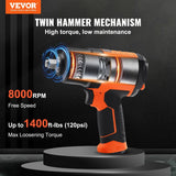 VEVOR 1/2-Inch Air Impact Wrench, High Torque Up to 1400 ft-lbs, Lightweight 4.6 lb Design Pneumatic Impact Gun with 11-PCS 1/2-Inch Drive CR-V Steel Impact Socket Set & Carrying Case
