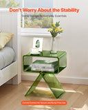 VEVOR Acrylic Nightstand Side Table, Modern Clear Bedside Table with Storage Shelf, Transparent Small End Desk for Living Room, Bedroom, Home Decor, No Assembly Needed, 11.8 x 15.4 x 17 in (Green)