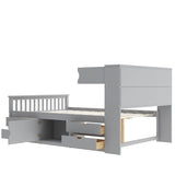Full Size Captain Platform Bed Frame with Storage Bookcases and Shelves,Four Drawers,Gray