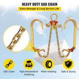 VEVOR V Bridle Chain, 5/16 in x 2 ft Bridle Tow Chain, Grade 80 V-Bridle Transport Chain, 9260 Lbs Break Strength with TJ Hooks and Crab Hooks, Heavy Duty Pear Link Connector and Chain Shorteners
