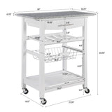 Mobile Rolling Kitchen Island Trolley Serving Cart with Underneath Drawer & Slide-Out Wire Storage Basket