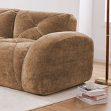 L-Shaped Boneless Sofa,Soft Velvet Fabric,Tufted Design,32D High Density Sponge,No Assembly Required,Ergonomic Design Bottom, Anti-Slip Design,Movable Ottoman for Bedrooms,Camel