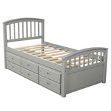 Twin Size Platform Storage Bed Solid Wood Bed with 6 Drawers