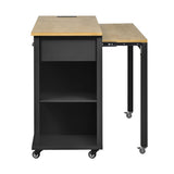 47 inch Kitchen Island with Extendable Dining Table, Rubber Wood Veneer Kitchen Table with Internal Storage Rack, Power Outlet, Kitchen island with Storage 2 Drawers 2 Cabinet