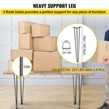 VEVOR Hairpin Table Legs 16\" Black Set of 4 Desk Legs 880lbs Load Capacity (Each 220lbs) Hairpin Desk Legs 3 Rods for Bench Desk Dining End Table Chairs Carbon Steel DIY Heavy Duty Furniture Legs