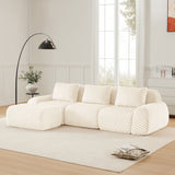 114" Modern L-Shaped Modular Sectional Sofa for Living Room,Flannelette Fabric,Oversized 3-Seater Couch,Deep Seat,Boneless sofa ,Movable Ottoman,Buckle connection,Anti-slip Design,No Assembly,Cream
