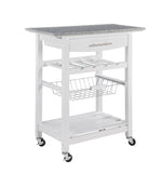 Mobile Rolling Kitchen Island Trolley Serving Cart with Underneath Drawer & Slide-Out Wire Storage Basket