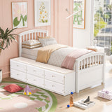 Twin Size Platform Storage Bed Solid Wood Bed with 6 Drawers