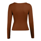 Autumn Sexy Women Blouses Chest Cutout Long-sleeved Ribbed Solid Color Tops Women Casual Tops Sexy Hollow Out Blouses