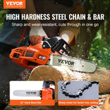 VEVOR Gas Chainsaw, 25.4CC 12" 1.2HP, Gasoline Powered Chain Saw, Handheld Cordless Petrol Chainsaws for Tree Wood Branch Cutting, Tree Trimming, Land Clearing, Farm Garden Ranch Forest Cutting Use