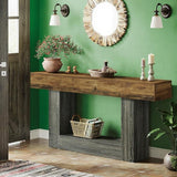 Modern Rustic 63-Inch Console Table Featuring Unique U-Shape Support & Functional 2-Tier Wood Shelf for Home Decoration