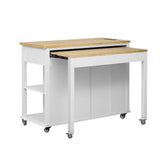47 inch Kitchen Island with Extendable Dining Table, Rubber Wood Veneer Kitchen Table with Internal Storage Rack, Power Outlet, Kitchen island with Storage 2 Drawers 2 Cabinet
