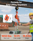 VEVOR Manual Lever Chain Hoist, 3/4T 1650LBS Capacity Heavy Duty Come Along, 10FT Lift G80 Alloy Steel Chain With Dual Pawl Mechanical Brake,360°Rotating Hooks, for Warehouse Construction Garage