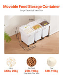 VEVOR Rice Storage Container, 6.6Gallon/25L x3 Capacity Large Dog Food Dispenser Bin, Kitchen Ingredient Grain Cereal Flour Bin, Pet food Containers with Wheels, 3 Scoops, and Airtight Lid, 3 Pack