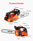 VEVOR Gas Chainsaw, 25.4CC 12" 1.2HP, Gasoline Powered Chain Saw, Handheld Cordless Petrol Chainsaws for Tree Wood Branch Cutting, Tree Trimming, Land Clearing, Farm Garden Ranch Forest Cutting Use