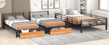 Full Over Twin & Twin Bunk Bed, Metal Triple Bunk Bed with Drawers and Guardrails